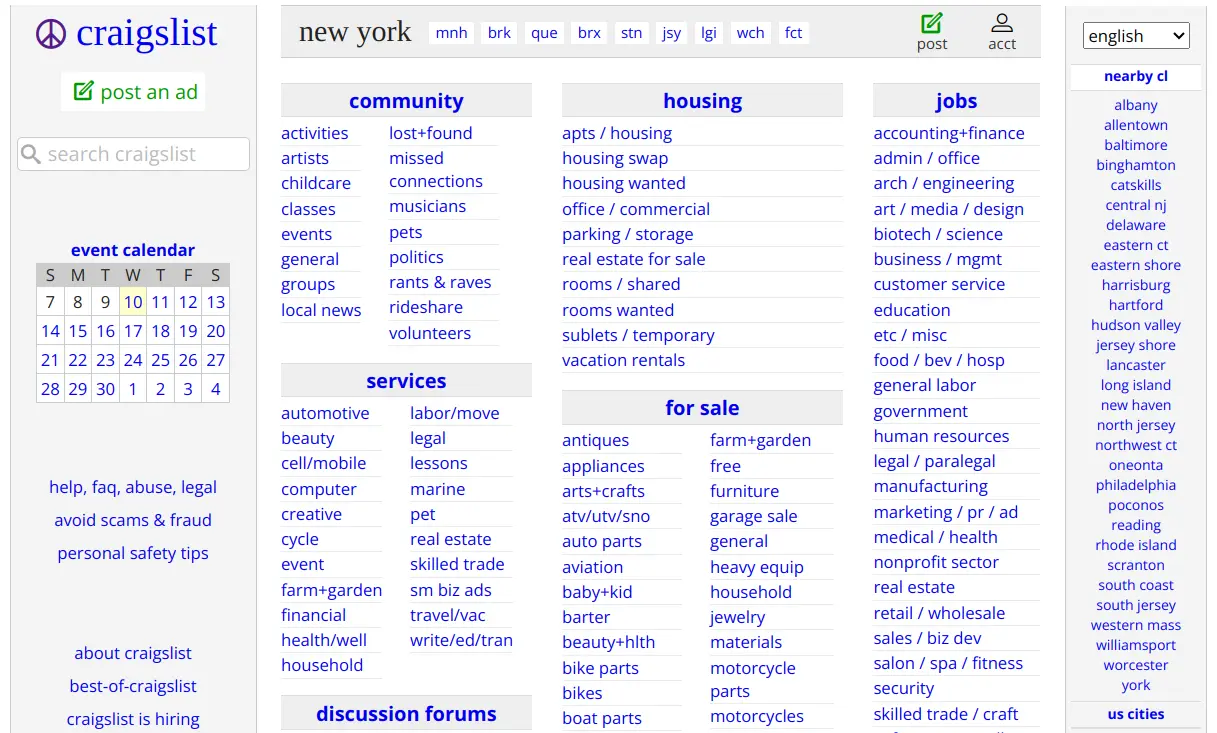 craigslist's homepage, very messy design